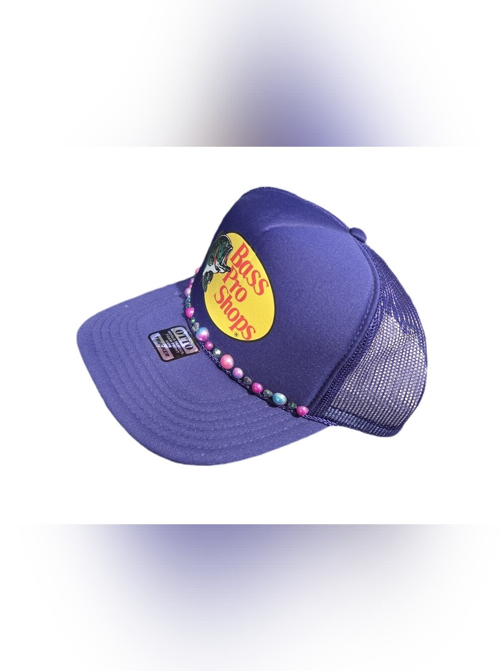 Bass Pro Shops Purple Adjustable Trucker Hat with Pearl Mermaid Beaded Detail